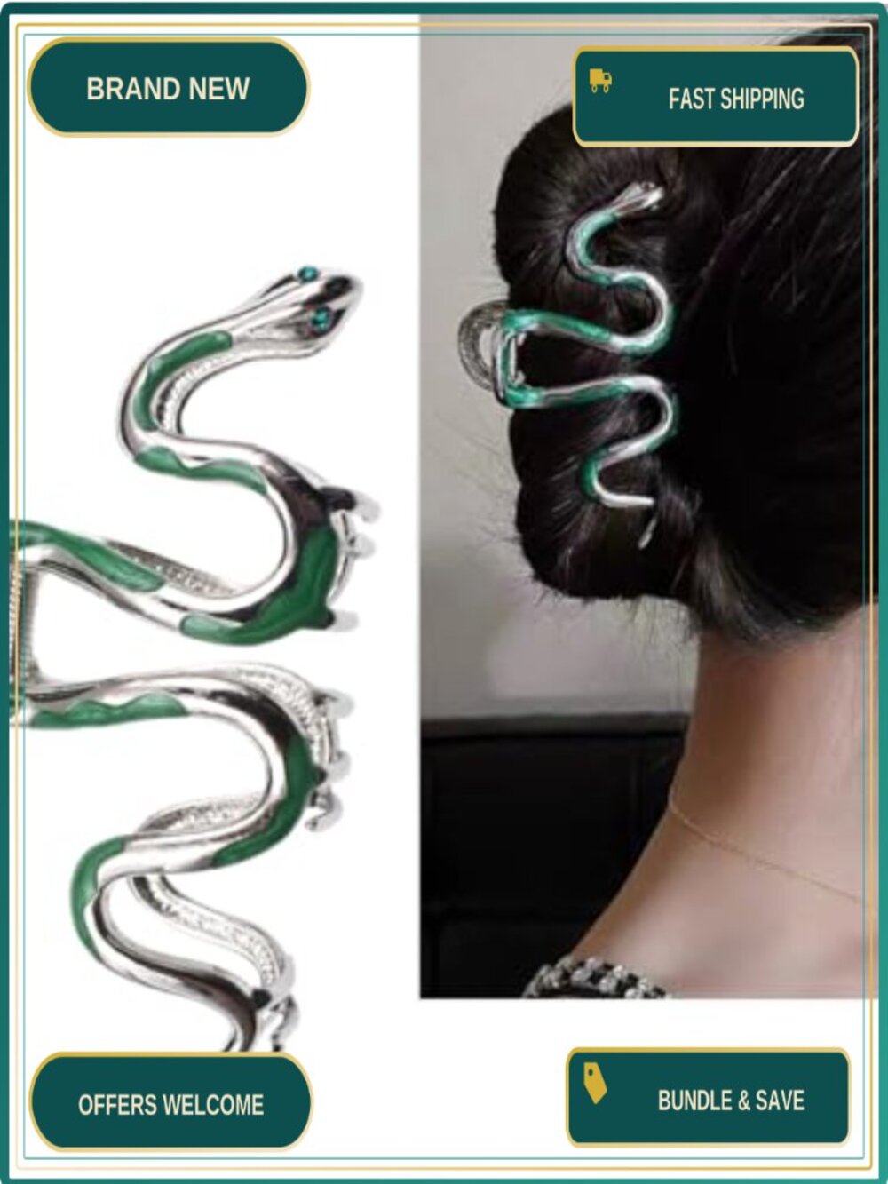 Metal Snake Design Hair Claw Clip Non Slip 4.3" Sturdy Hair Accessory